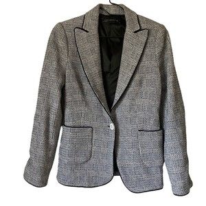 Zara Woman Blazer Black White Tweed Plaid Small